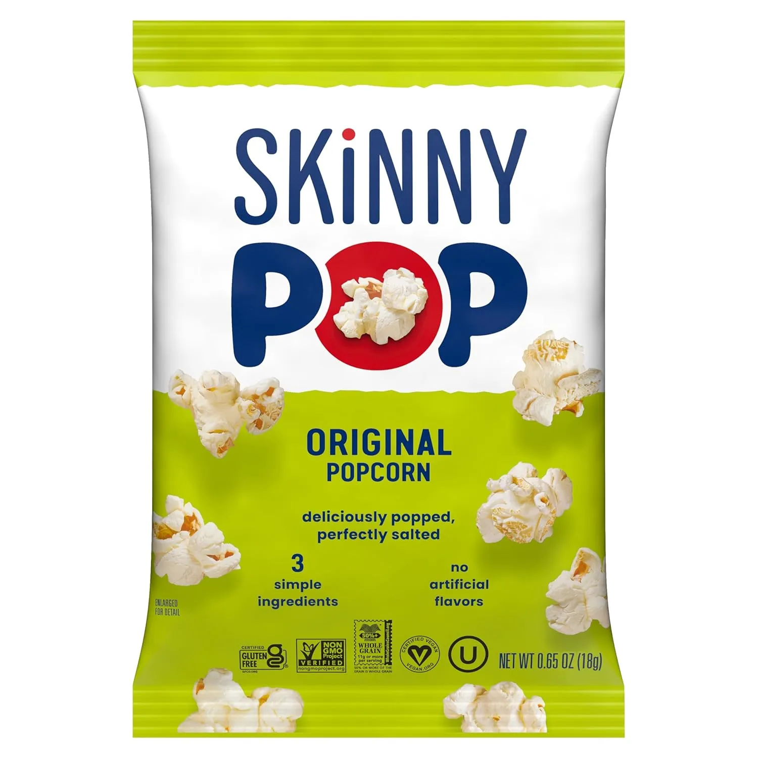 SkinnyPop Original Popcorn, Individual Snack Size Bags, Skinny Pop, Healthy Popcorn Snacks, Gluten Free, 0.65 Ounce (Pack of 30)