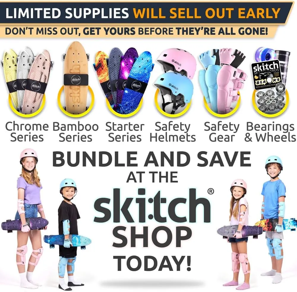 SKITCH Skateboard Helmet for Kids and Teens with Premium Grade Memory Foam Padding | Triple Certified Adjustable Protective Sport Head Gear for Scooter Roller Skate Inline Skating and Rollerblading