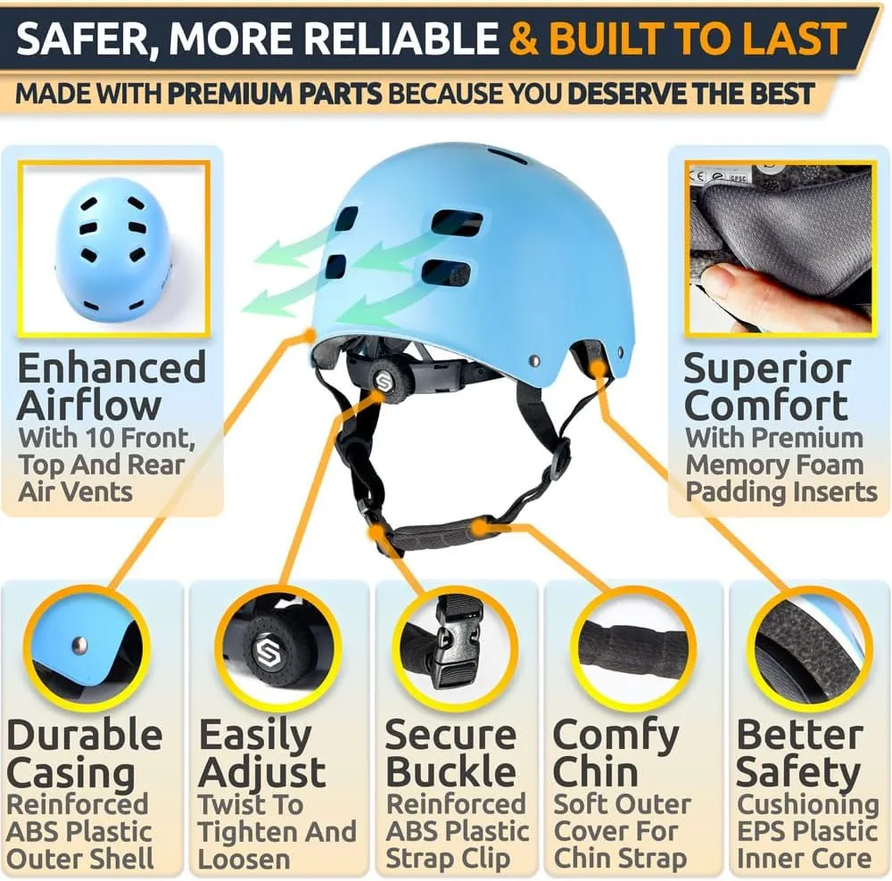 SKITCH Skateboard Helmet for Kids and Teens with Premium Grade Memory Foam Padding | Triple Certified Adjustable Protective Sport Head Gear for Scooter Roller Skate Inline Skating and Rollerblading