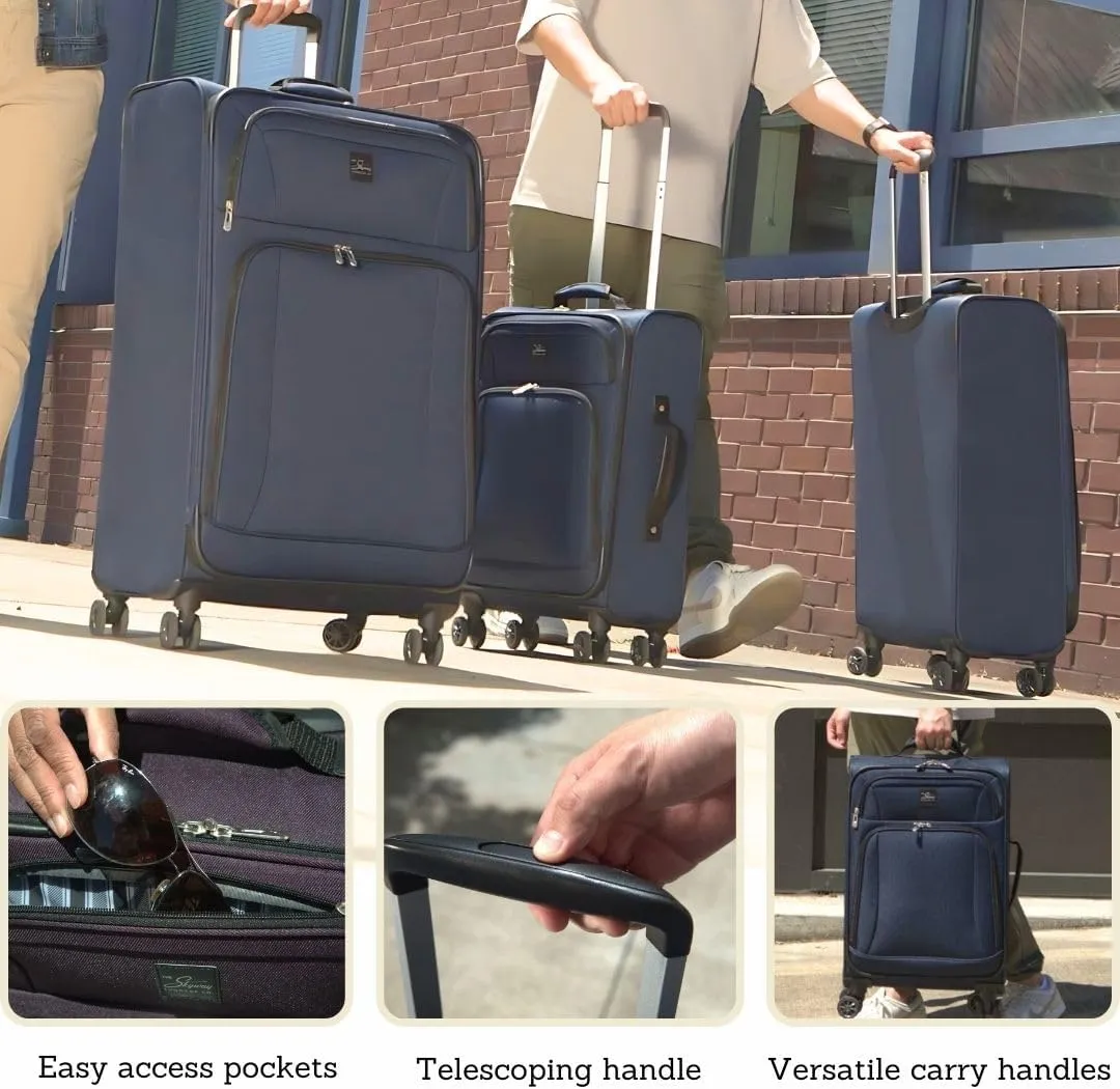 Skyway Epic Softside Large Checked Luggage - Lightweight Suitcase with Wheels | TSA Approved Travel Bag | Spinner Suitcase | Large Luggage Set with Telescoping Handle, 28 inch, Plum
