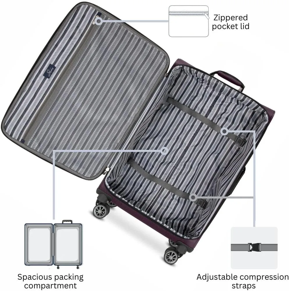 Skyway Epic Softside Large Checked Luggage - Lightweight Suitcase with Wheels | TSA Approved Travel Bag | Spinner Suitcase | Large Luggage Set with Telescoping Handle, 28 inch, Plum