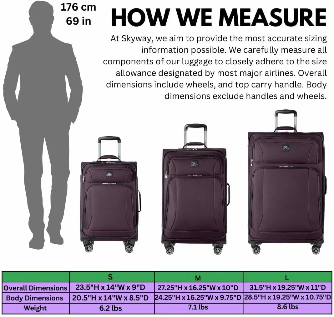 Skyway Epic Softside Large Checked Luggage - Lightweight Suitcase with Wheels | TSA Approved Travel Bag | Spinner Suitcase | Large Luggage Set with Telescoping Handle, 28 inch, Plum