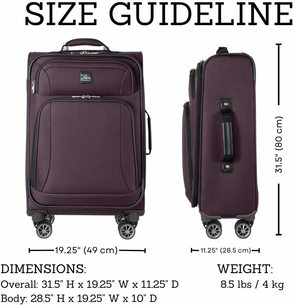 Skyway Epic Softside Large Checked Luggage - Lightweight Suitcase with Wheels | TSA Approved Travel Bag | Spinner Suitcase | Large Luggage Set with Telescoping Handle, 28 inch, Plum