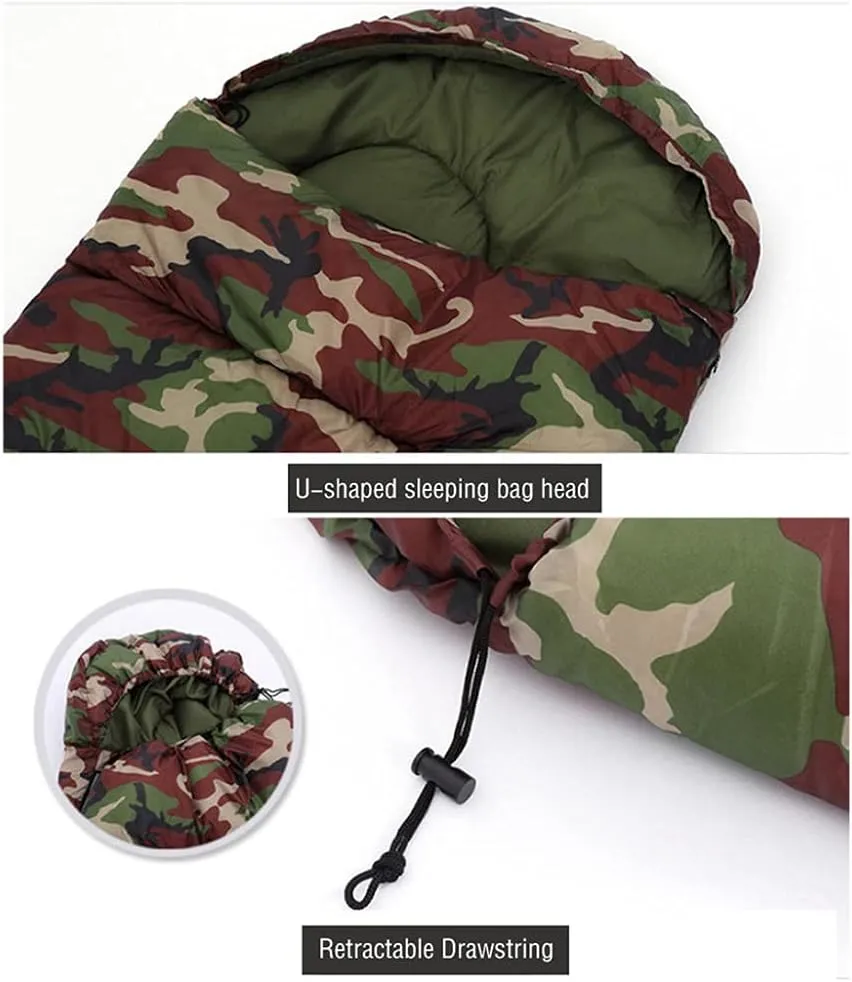 Sleeping Bag for Adults, Envelope Compact Outdoor Sleeping Bags, with Compression Sack, for Adults & Kids -Indoor & Outdoor, Camping, Backpacking, Hiking-1.3kg_Green Camouflage Super
