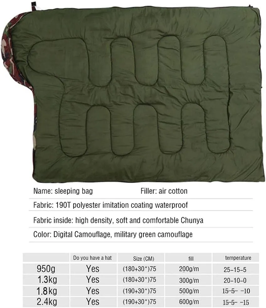 Sleeping Bag for Adults, Envelope Compact Outdoor Sleeping Bags, with Compression Sack, for Adults & Kids -Indoor & Outdoor, Camping, Backpacking, Hiking-1.3kg_Green Camouflage Super
