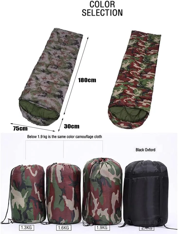 Sleeping Bag for Adults, Envelope Compact Outdoor Sleeping Bags, with Compression Sack, for Adults & Kids -Indoor & Outdoor, Camping, Backpacking, Hiking-1.3kg_Green Camouflage Super