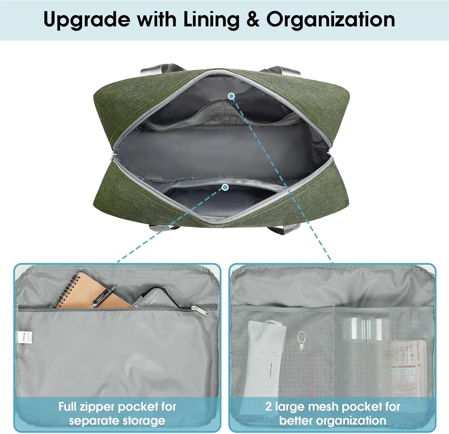 Small Carry On Bag For Spirit Airlines Personal Item Bag 18x14x8 Foldable Travel Duffel Bag Underseat Carry on Luggage for Women and Men 25L (Army Green)
