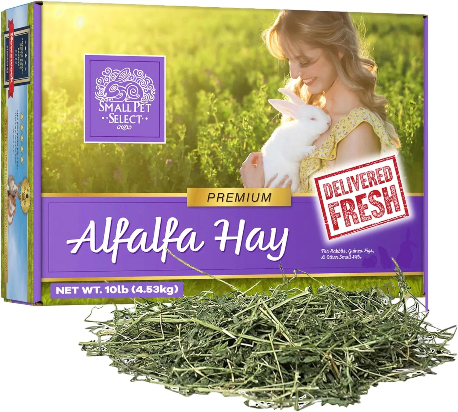 Small Pet Select Alfalfa Hay Pet Food for Young Rabbits, Guinea Pigs, Chinchillas, Tortoises and Other Small Animals, Easy to Store Box, 10 LB