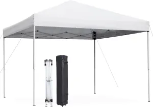 Smartxchoices 10 x 10 FT Pop Up Canopy Tent - Instant Outdoor Canopy with Wheeled Carry Bag, 4 Ropes, Straight Legs, Stakes,Height Adjustable Outdoor Tent Sun Protection Beach Shelter, White