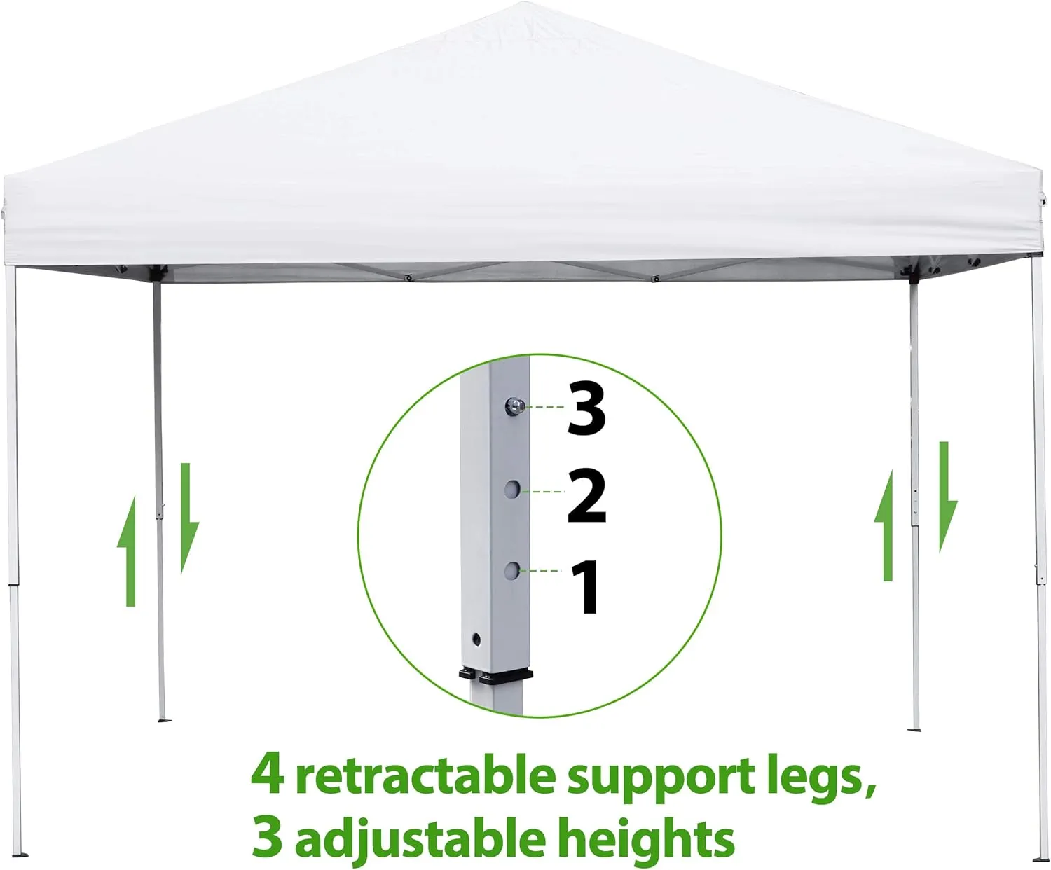 Smartxchoices 10 x 10 FT Pop Up Canopy Tent - Instant Outdoor Canopy with Wheeled Carry Bag, 4 Ropes, Straight Legs, Stakes,Height Adjustable Outdoor Tent Sun Protection Beach Shelter, White