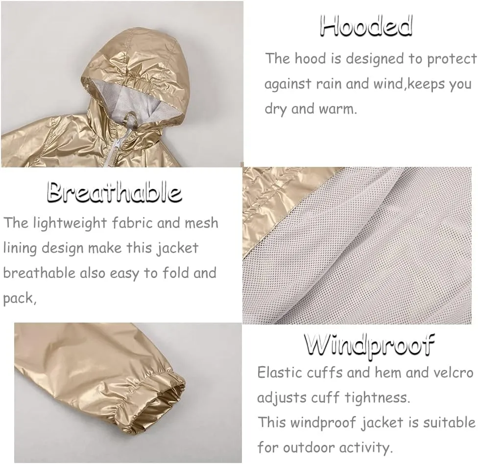SNOW DREAMS Girls Waterproof Rain Jacket Windbreaker Lightweight Coat Kids Raincoat Outerwear