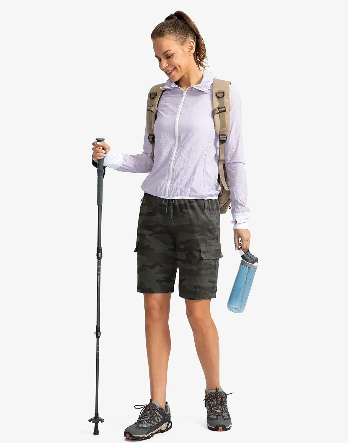 Soothfeel Women's 9" Hiking Cargo Shorts with 5 Pockets Quick Dry Summer Athletic Golf Bermuda Long Shorts for Women Casual