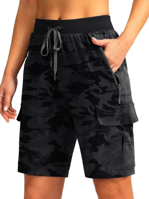 Soothfeel Women's 9" Hiking Cargo Shorts with 5 Pockets Quick Dry Summer Athletic Golf Bermuda Long Shorts for Women Casual