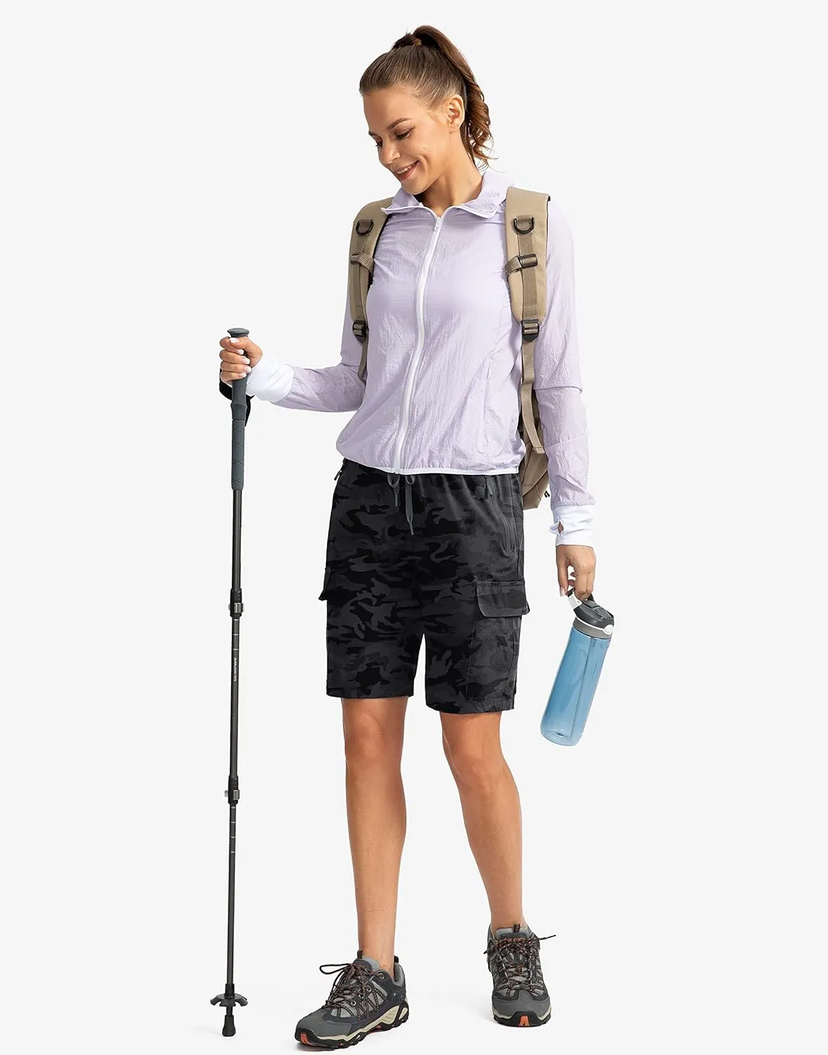 Soothfeel Women's 9" Hiking Cargo Shorts with 5 Pockets Quick Dry Summer Athletic Golf Bermuda Long Shorts for Women Casual