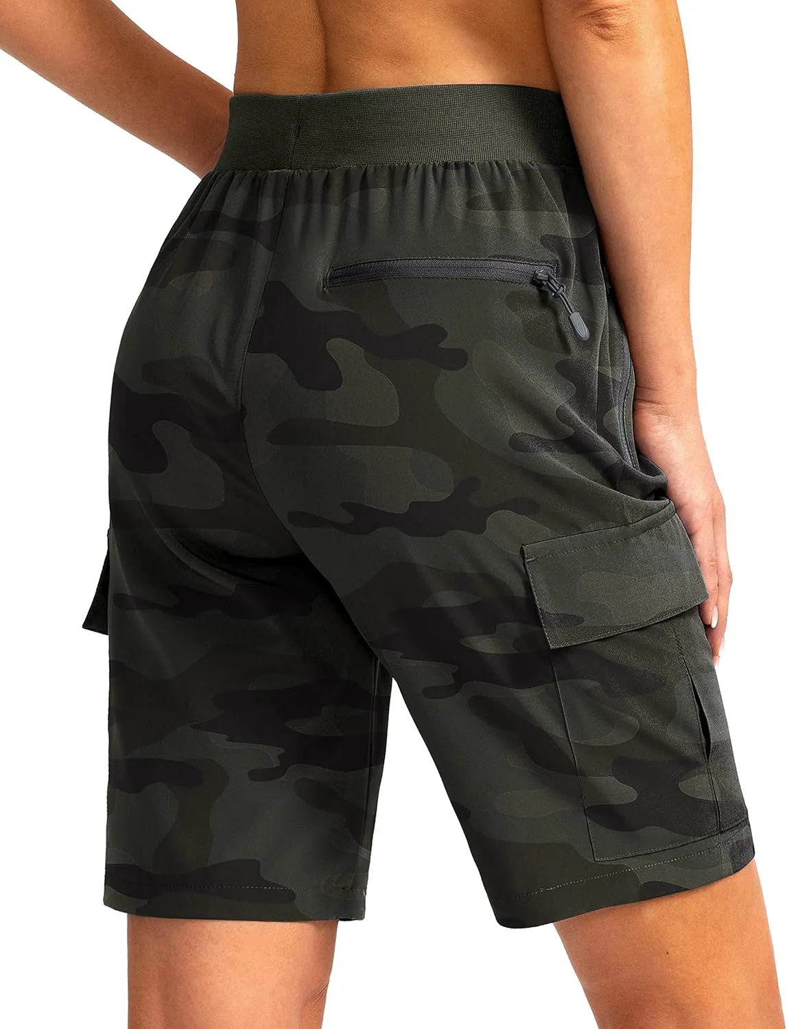 Soothfeel Women's 9" Hiking Cargo Shorts with 5 Pockets Quick Dry Summer Athletic Golf Bermuda Long Shorts for Women Casual