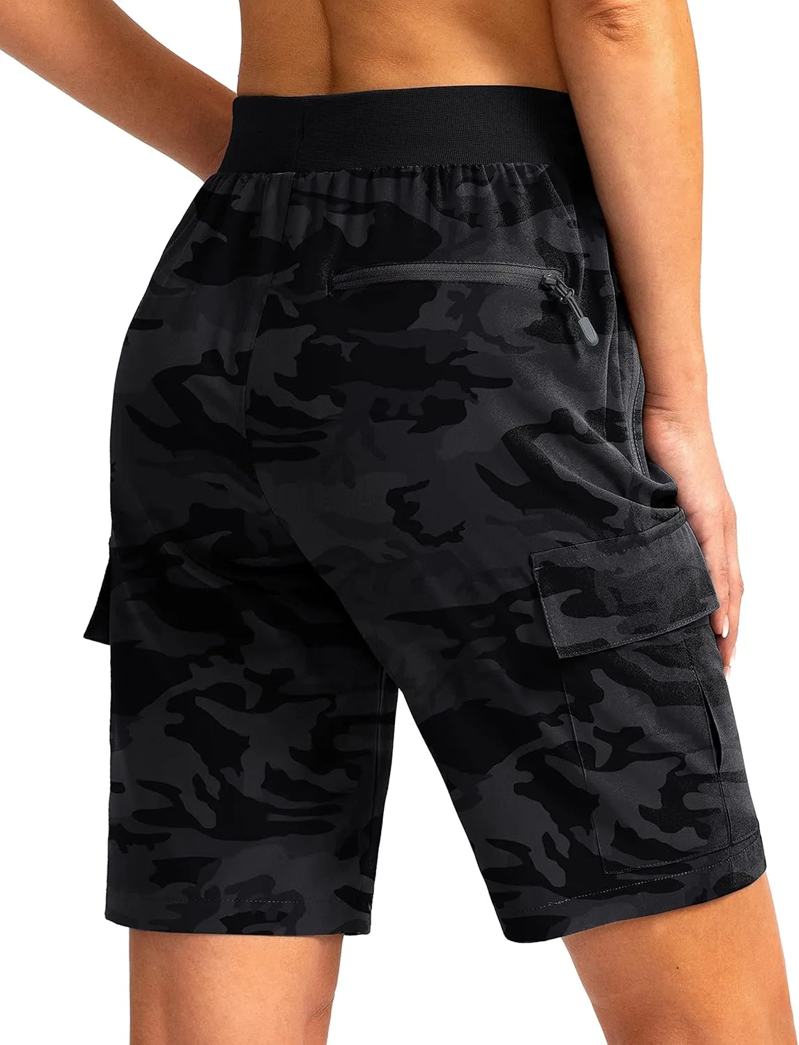 Soothfeel Women's 9" Hiking Cargo Shorts with 5 Pockets Quick Dry Summer Athletic Golf Bermuda Long Shorts for Women Casual