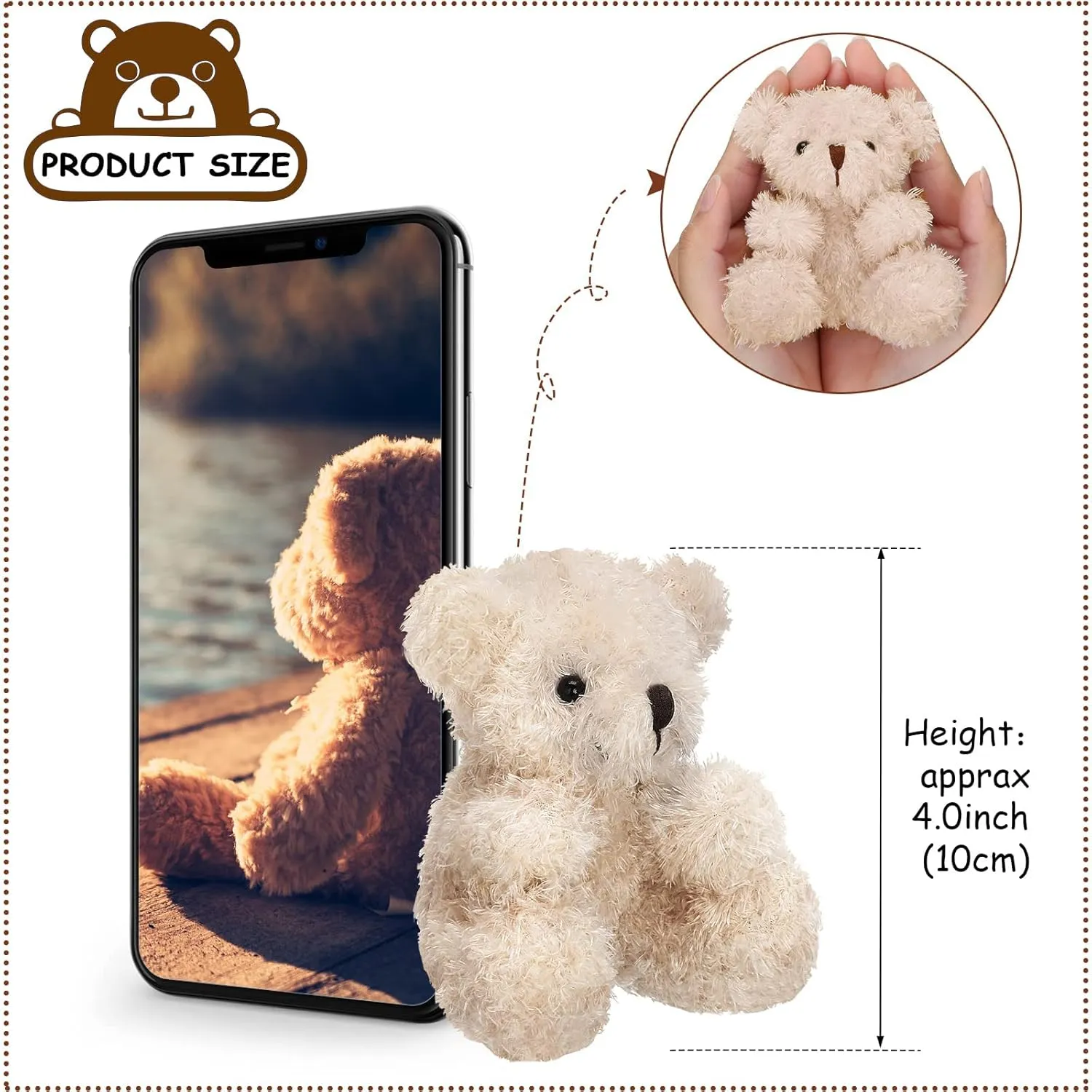 Sotiff 12 Pcs Mini Plush Bear 4 Inch Stuffed Bear Gift Bulk Animal Doll Keychain for Baby Shower Party Classroom Exchange Gifts(Brown, Apricot)