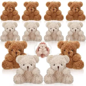 Sotiff 12 Pcs Mini Plush Bear 4 Inch Stuffed Bear Gift Bulk Animal Doll Keychain for Baby Shower Party Classroom Exchange Gifts(Brown, Apricot)