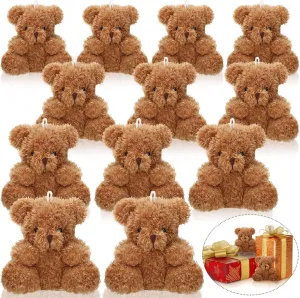 Sotiff 12 Pcs Mini Plush Bear 4 Inch Stuffed Bear Gift Bulk Animal Doll Keychain for Baby Shower Party Classroom Exchange Gifts(Brown)