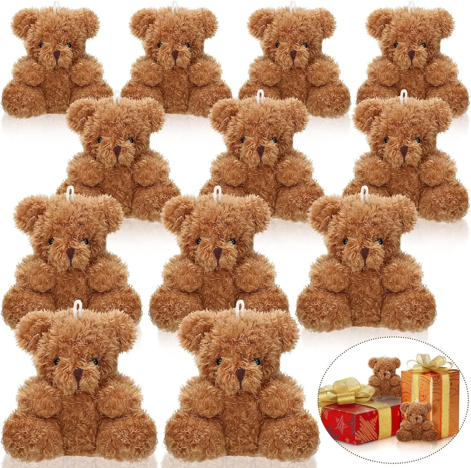 Sotiff 12 Pcs Mini Plush Bear 4 Inch Stuffed Bear Gift Bulk Animal Doll Keychain for Baby Shower Party Classroom Exchange Gifts(Brown)