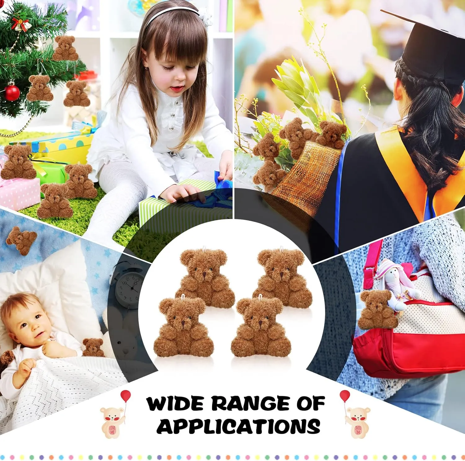 Sotiff 12 Pcs Mini Plush Bear 4 Inch Stuffed Bear Gift Bulk Animal Doll Keychain for Baby Shower Party Classroom Exchange Gifts(Brown)