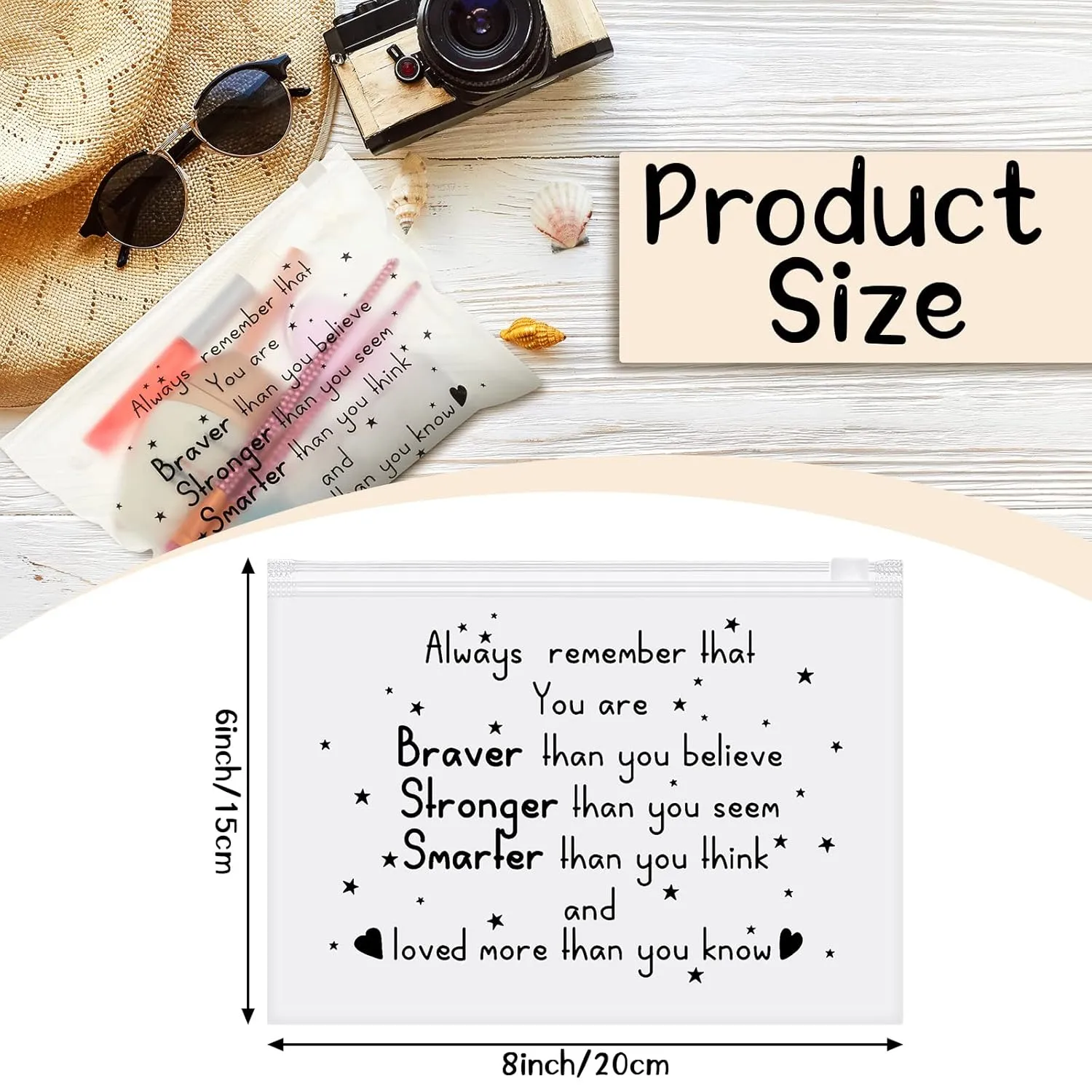 Sotiff 60 Pcs Inspirational Gifts for Women, Mother's Day Swag Bags Items, Bulk EVA Cosmetic Makeup Bag Employee Appreciation Gifts for Her Nurse Coworkers(You Are Braver,8 x 6 Inch)