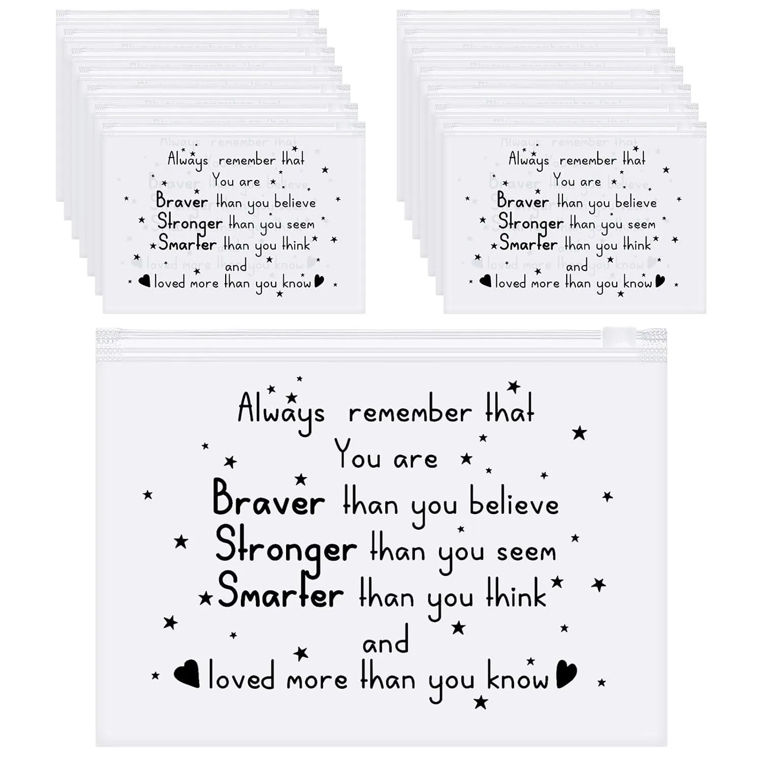 Sotiff 60 Pcs Inspirational Gifts for Women, Mother's Day Swag Bags Items, Bulk EVA Cosmetic Makeup Bag Employee Appreciation Gifts for Her Nurse Coworkers(You Are Braver,8 x 6 Inch)