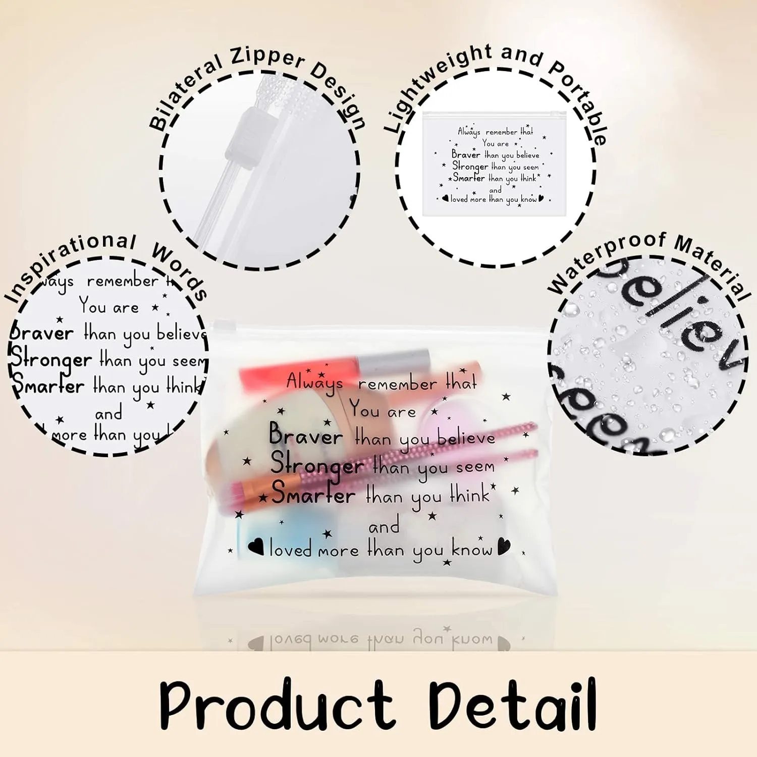 Sotiff 60 Pcs Inspirational Gifts for Women, Mother's Day Swag Bags Items, Bulk EVA Cosmetic Makeup Bag Employee Appreciation Gifts for Her Nurse Coworkers(You Are Braver,8 x 6 Inch)