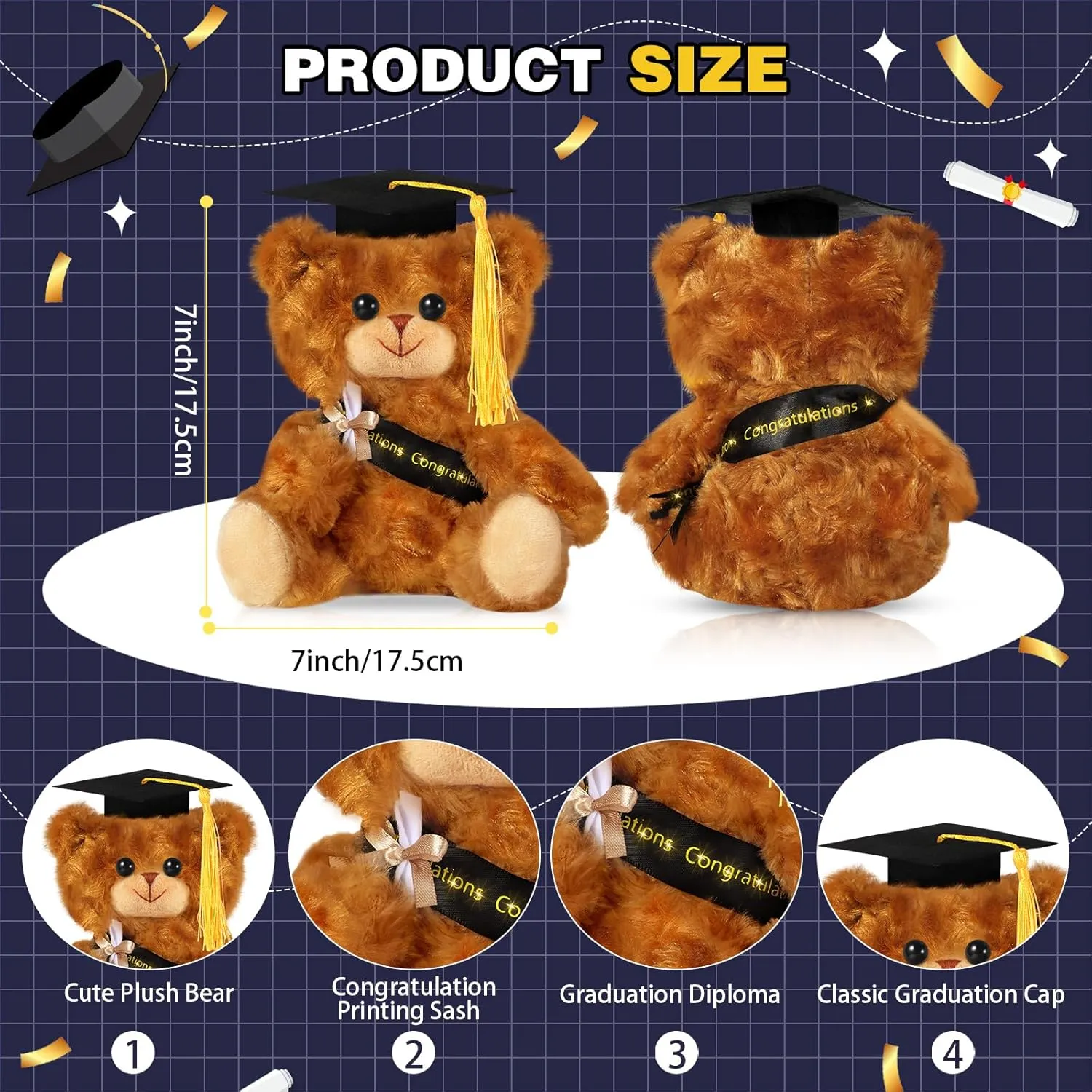Sotiff 8 Pcs 2025 Graduation Plush Bear Bulk 7 Inch Stuffed Animal Bear with Hat and Diploma Graduation Gift for Friend Relatives College Party(Black)