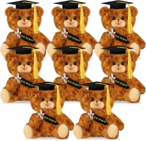 Sotiff 8 Pcs 2025 Graduation Plush Bear Bulk 7 Inch Stuffed Animal Bear with Hat and Diploma Graduation Gift for Friend Relatives College Party(Black)
