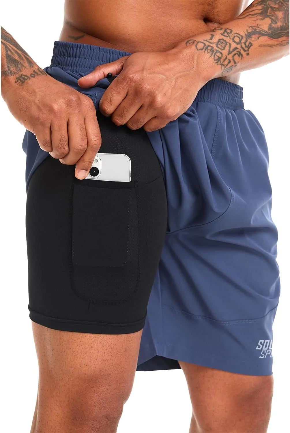Souke Sports Men's 2 in 1 Workout Running Shorts 7" Quick Dry Gym Athletic Shorts Liner Zipper Pockets