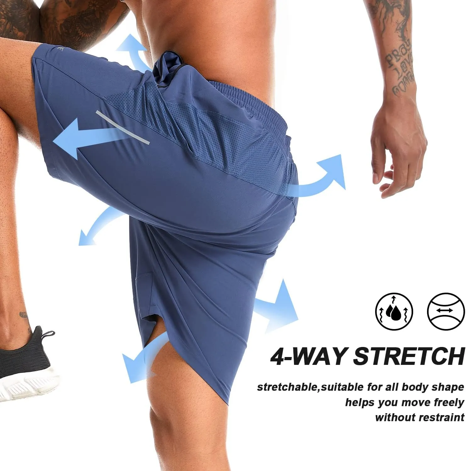 Souke Sports Men's 2 in 1 Workout Running Shorts 7" Quick Dry Gym Athletic Shorts Liner Zipper Pockets