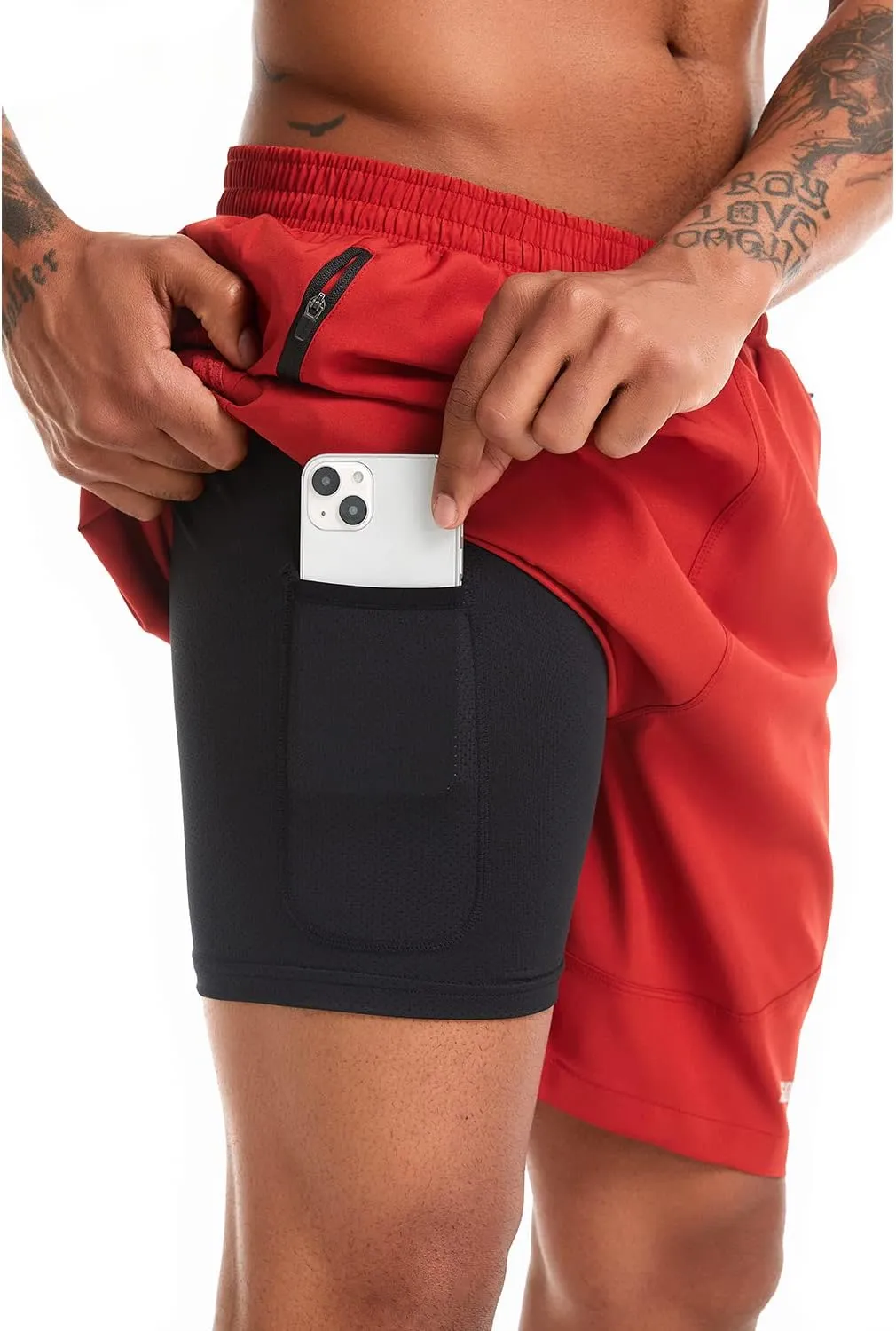 Souke Sports Men's 2 in 1 Workout Running Shorts 7" Quick Dry Gym Athletic Shorts Liner Zipper Pockets