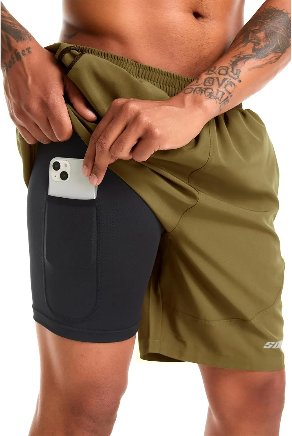 Souke Sports Men's 2 in 1 Workout Running Shorts 7" Quick Dry Gym Athletic Shorts Liner Zipper Pockets