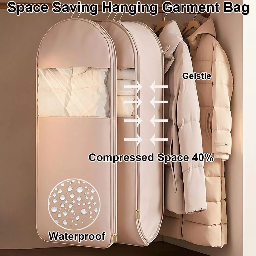 Space Saving Hanging Garment Bag with Self Compression Zipper, with 3 Cedar Blocks, Garment Bags for Hanging Clothes, Dust Cover Clothes Bags for Down Coat (Pink, (Medium Large X-Large)3Pcs)