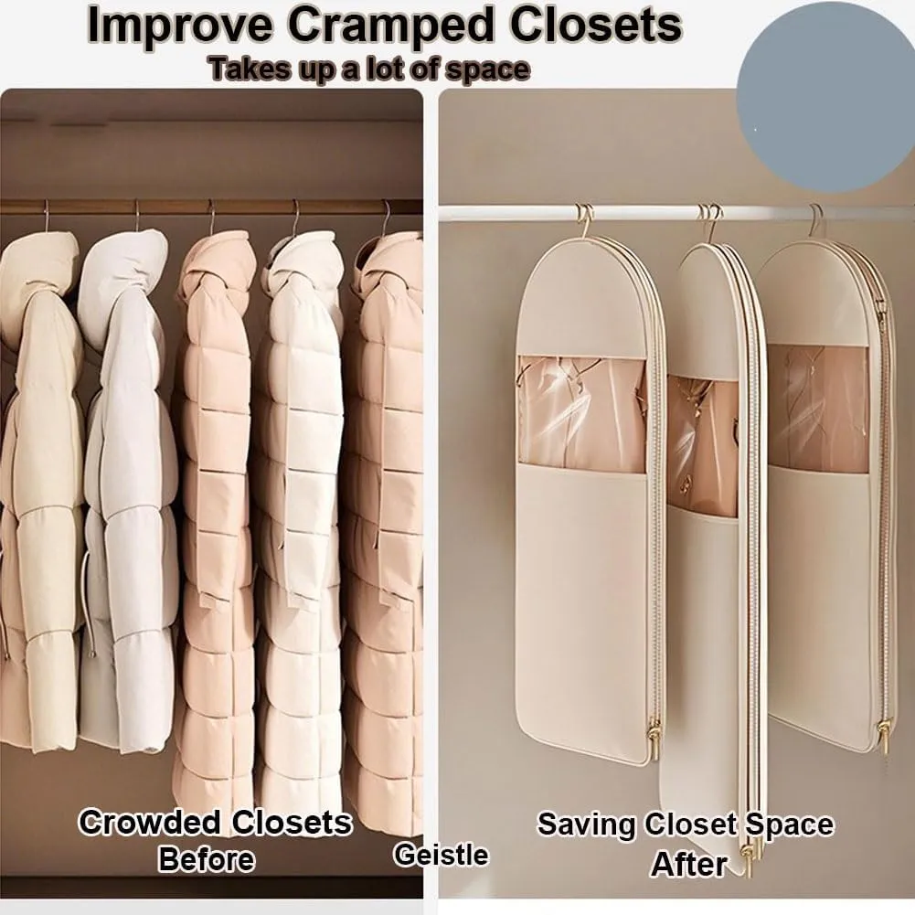 Space Saving Hanging Garment Bag with Self Compression Zipper, with 3 Cedar Blocks, Garment Bags for Hanging Clothes, Dust Cover Clothes Bags for Down Coat (Pink, (Medium Large X-Large)3Pcs)