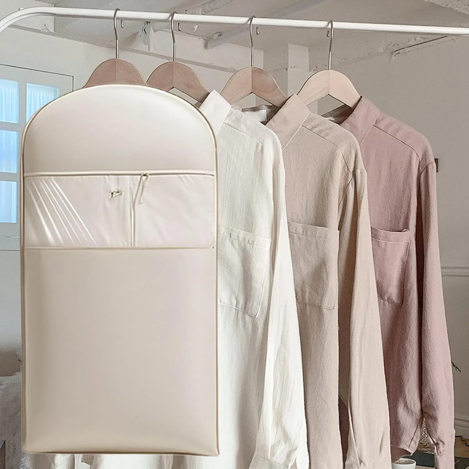 Space Saving Hanging Garment Bag With Selfs Compression Zipper | Hangable Space Saver Dustproof Protective With Selfs-Compression Zipper,Garment Storage Bag For Jackets Shirts Sweater Clothing Travel