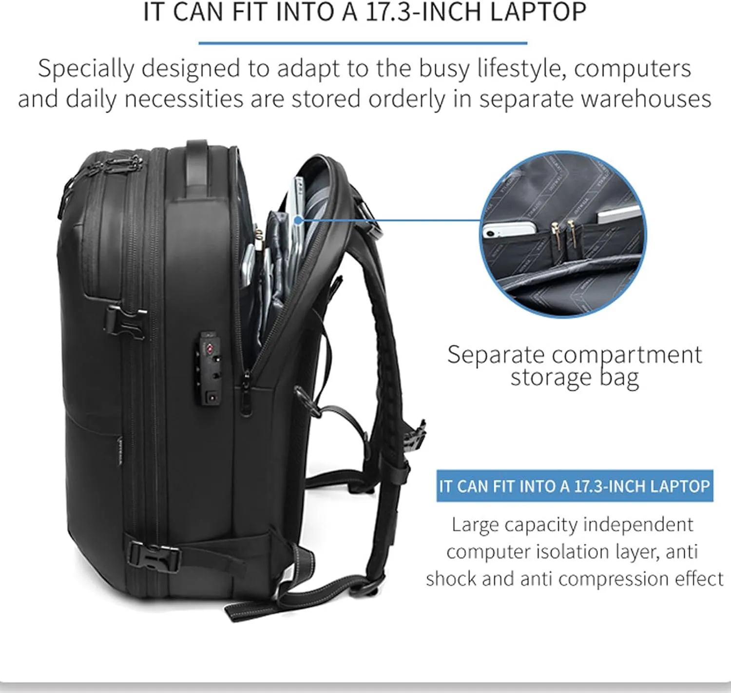 Space Vac Backpack, Spacevac Vacuum Compression Backpack,Expandable Waterproof Multifunctional Travel Password TSA Lock Bag (Black)