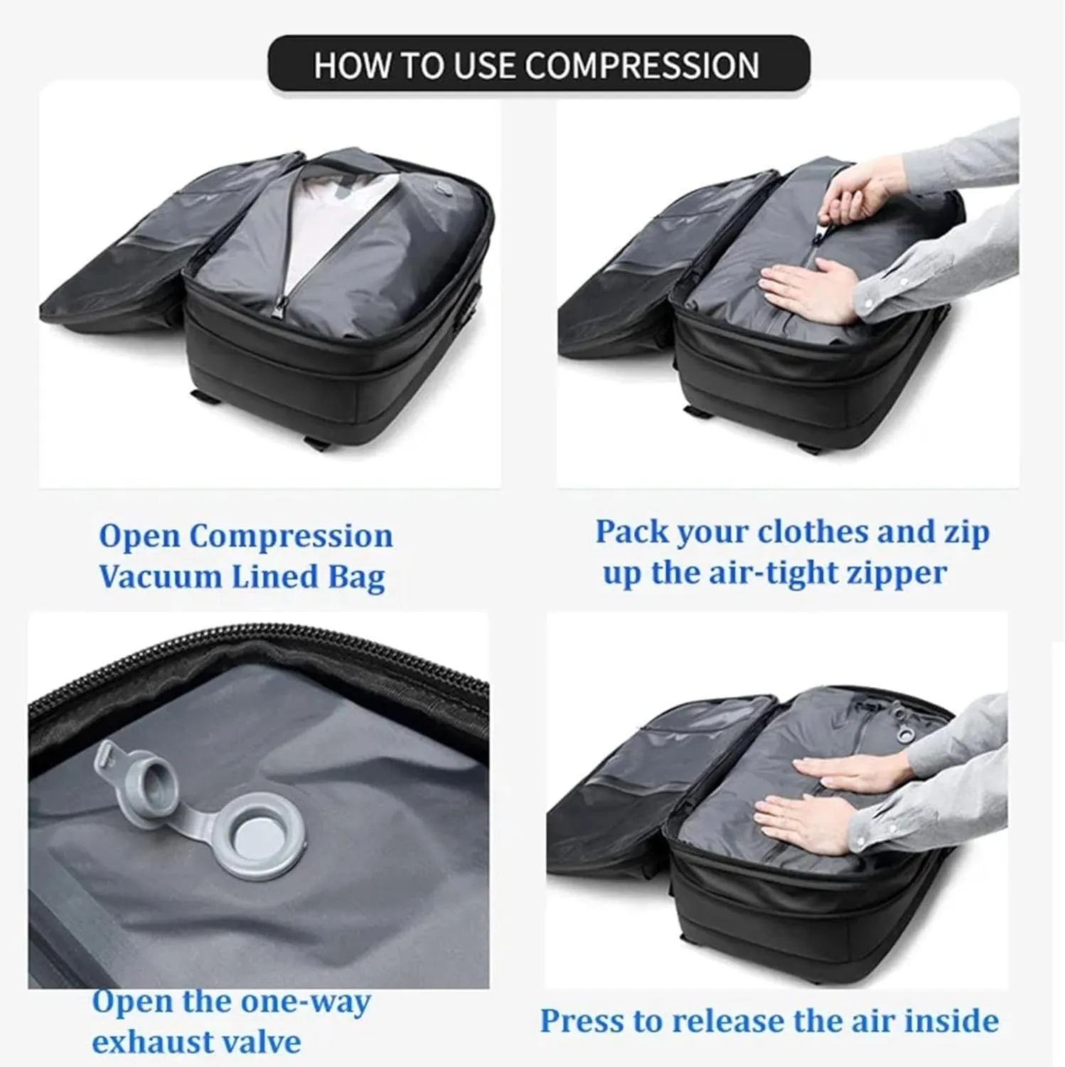 Space Vac Backpack, Spacevac Vacuum Compression Backpack,Expandable Waterproof Multifunctional Travel Password TSA Lock Bag (Black)