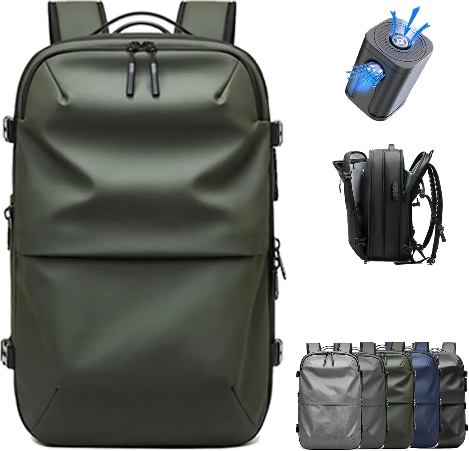 Spacevac Pro Backpack, Air Vacpack Backpack with Vacuum Seal Compression, 60L Expandable Easy Vac Travel Bag with Pump (Prestige-Green, 60L（with electric air pump）)