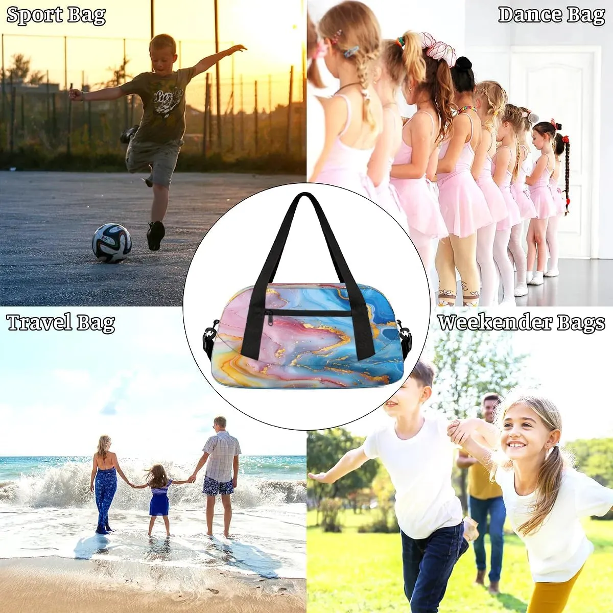 Sport Duffel Bag Attractive Marble Pattern Kids Gym Bag Weekender Overnight Bags for Boys Girls Teens Carry On Workout Travel Bag