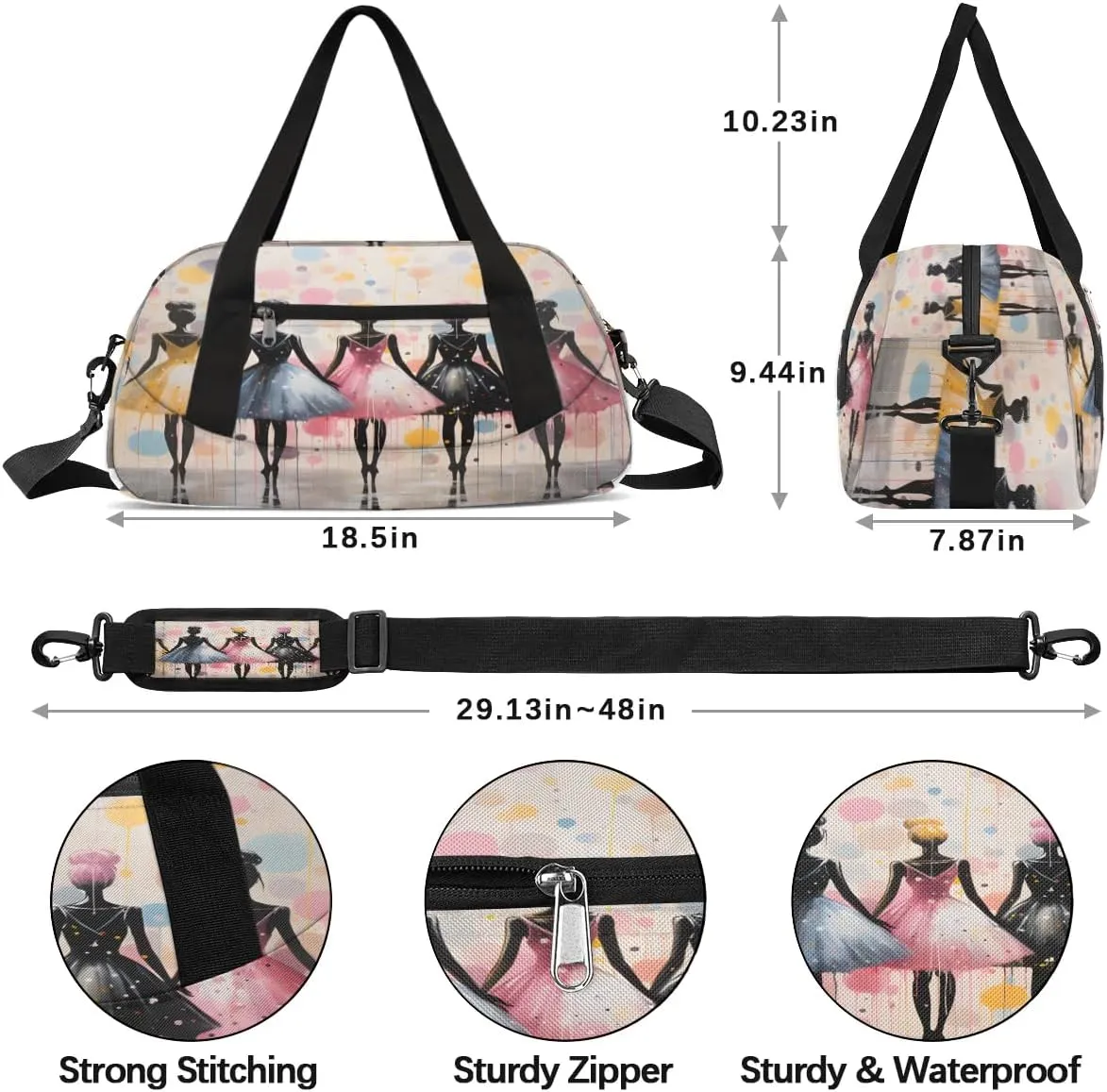 Sport Duffel Bag Ballet Dots Kids Gym Bag Weekender Overnight Bags for Boys Girls Teens Carry On Workout Travel Bag