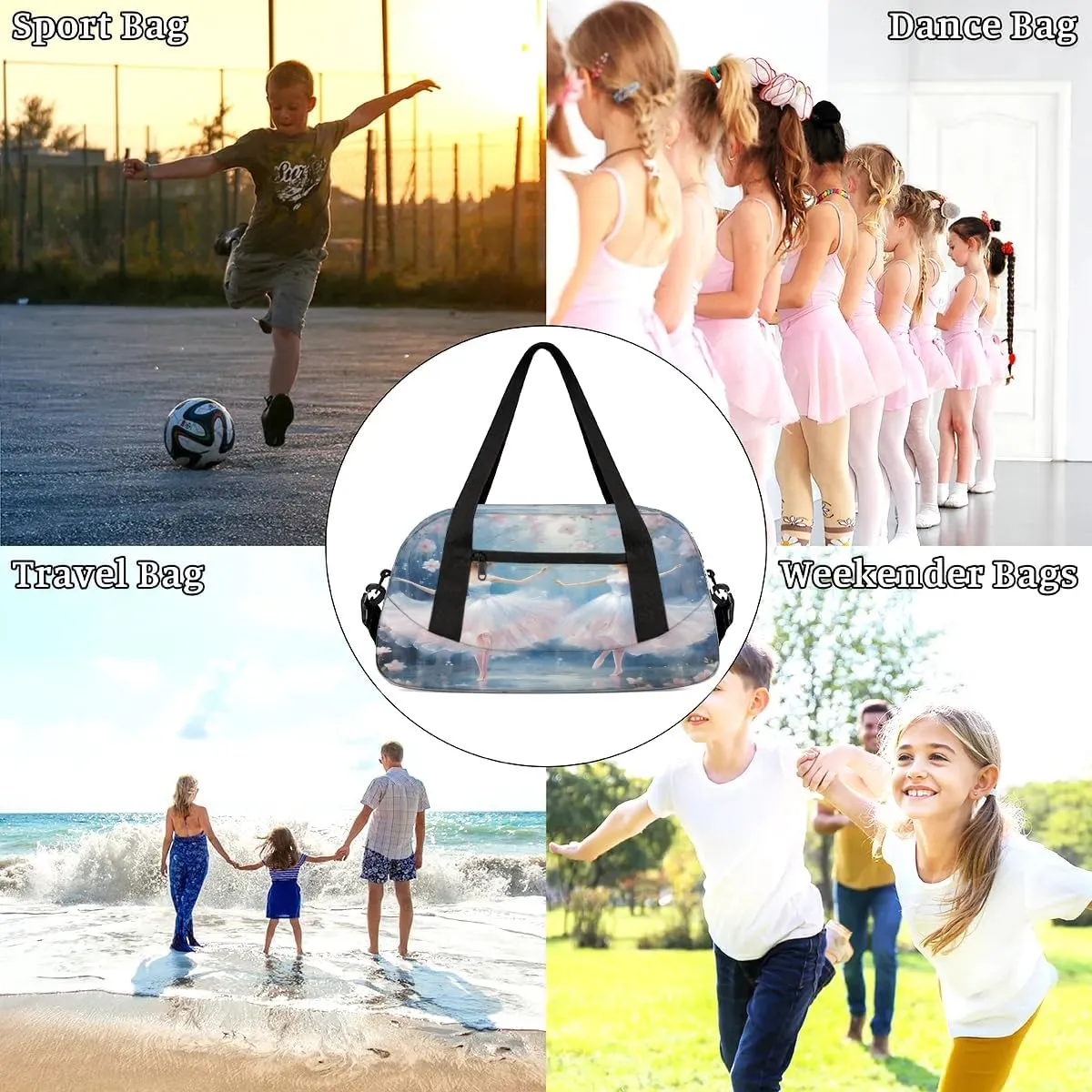 Sport Duffel Bag Ballet Flowers Kids Gym Bag Weekender Overnight Bags for Boys Girls Teens Carry On Workout Travel Bag