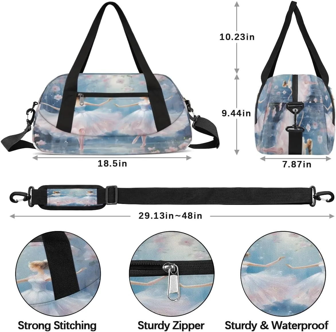 Sport Duffel Bag Ballet Flowers Kids Gym Bag Weekender Overnight Bags for Boys Girls Teens Carry On Workout Travel Bag