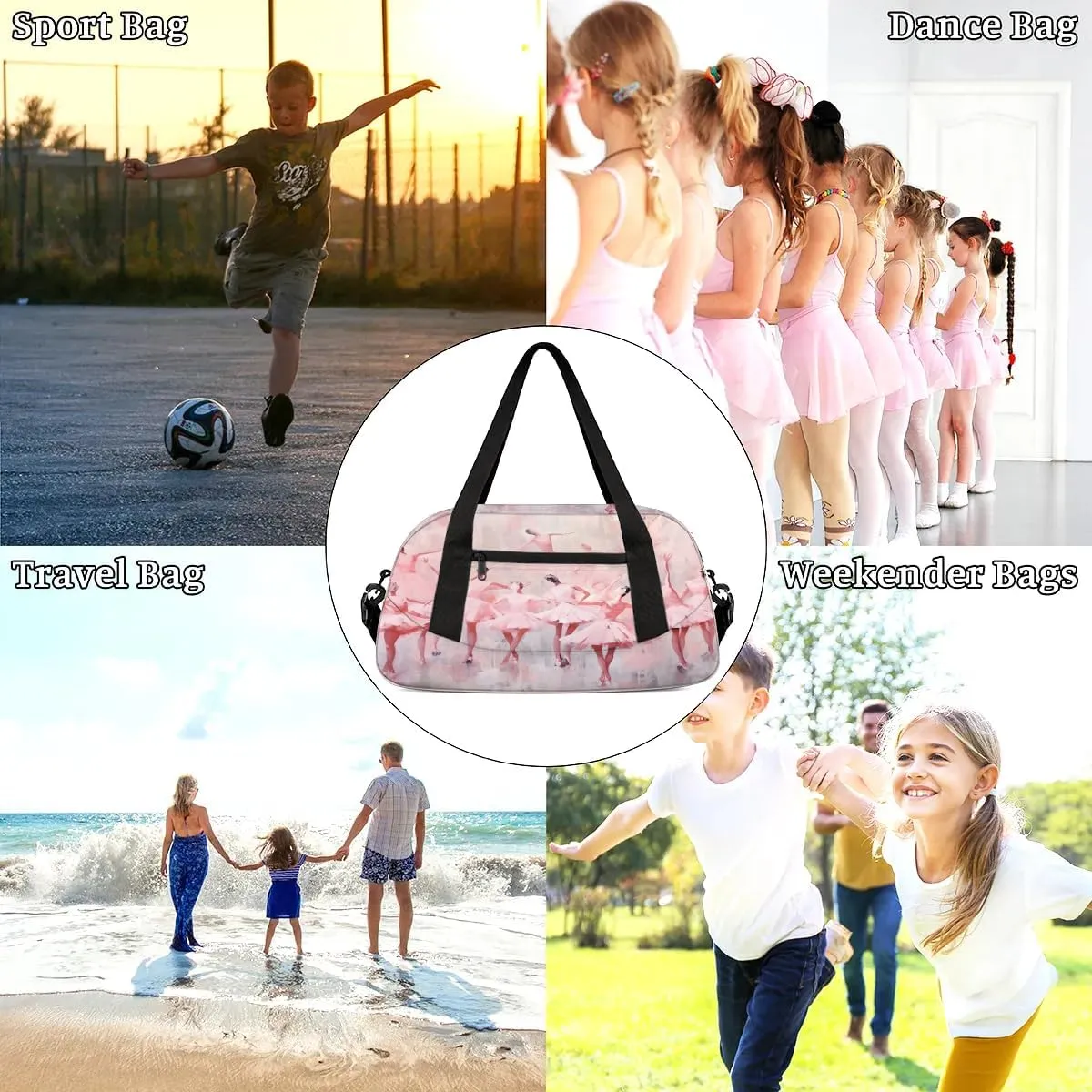 Sport Duffel Bag Ballet Kids Gym Bag Weekender Overnight Bags for Boys Girls Teens Carry On Workout Travel Bag