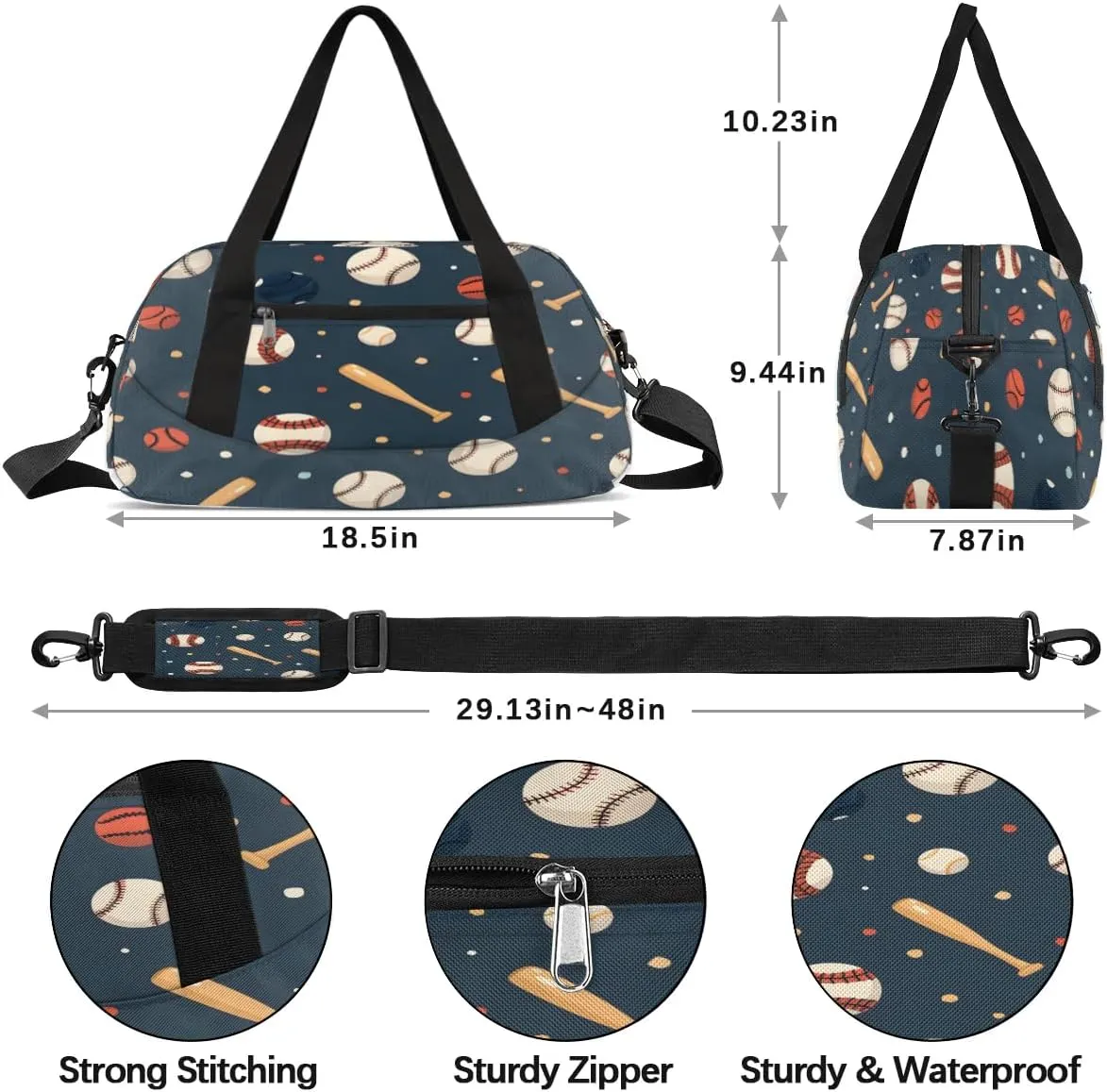 Sport Duffel Bag Baseball Theme Kids Gym Bag Weekender Overnight Bags for Boys Girls Teens Carry On Workout Travel Bag