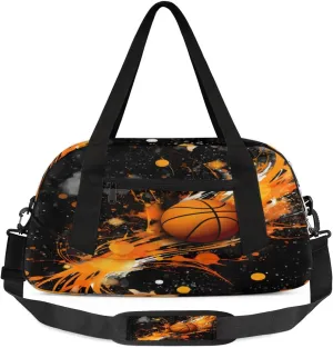 Sport Duffel Bag Basketball Theme Kids Gym Bag Weekender Overnight Bags for Boys Girls Teens Carry On Workout Travel Bag