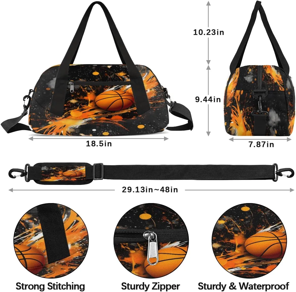 Sport Duffel Bag Basketball Theme Kids Gym Bag Weekender Overnight Bags for Boys Girls Teens Carry On Workout Travel Bag