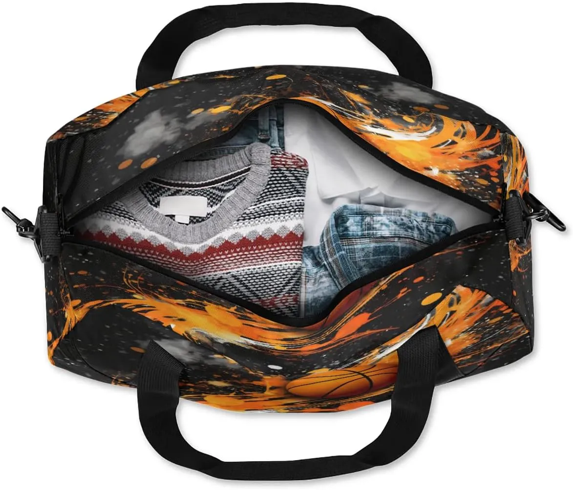 Sport Duffel Bag Basketball Theme Kids Gym Bag Weekender Overnight Bags for Boys Girls Teens Carry On Workout Travel Bag
