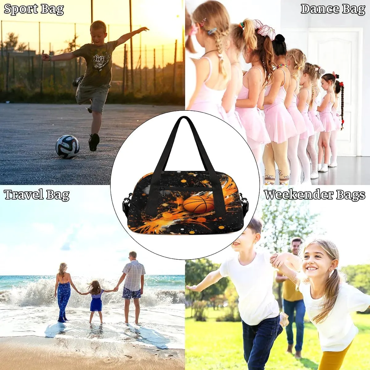 Sport Duffel Bag Basketball Theme Kids Gym Bag Weekender Overnight Bags for Boys Girls Teens Carry On Workout Travel Bag